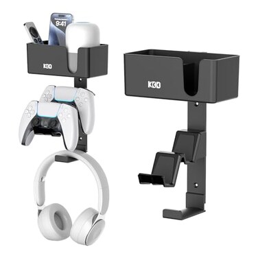 KDD 4in1 Wall Mount Controller Holder Dual Game Controller and Headphone Hanger with AntiSlip Pads for Xbox ONEX SeriesPS5PS4 Detachable Desk Storage for Media Remote Phone and Speaker