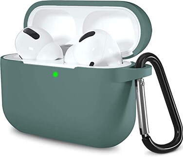 Lerobo Compatible with AirPods Pro Case 2019ShockProof Silicone Skin Full Protective Cover for Airpods Pro 2Supports Wireless Charging with Durable Carabiner Front LED VisiblePine Green