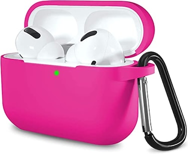 Lerobo Compatible with Airpods Pro 2 Case Shockproof Washable Silicone Protective Cover Case Compatible with Apple Airpods Pro Front LED Visible Supports Wireless Charging with Carabiner Rose Pink