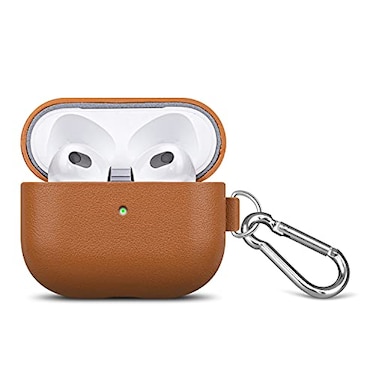 LOPIE Leather Case with Clip for AirPods 3 Released in 2021 Handmade Case FullyWrapped with FullGrain Leather Protective Hard Cover for Gen 3 AirPods Not for AirPod Pro 3rd Generation Blue