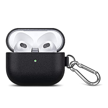 LOPIE Leather Case with Clip for AirPods 3 Released in 2021 Handmade Case FullyWrapped with FullGrain Leather Protective Hard Cover for Gen 3 AirPods Not for AirPod Pro 3rd Generation Black