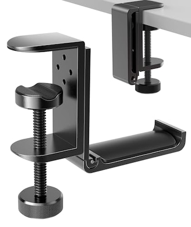 APPHOME New Foldable Headphone Stand Hanger Holder Aluminum Headset Soundbar Stand Clamp Hook Under Desk Space Save Mount Universal Fit Gaming Headphones Black