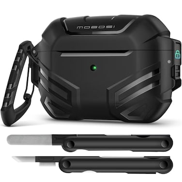 MOBOSI for AirPods Pro 2 Case with Lock Compatible with AirPod 2nd Gen Cover Fit for MagSafe Military Grade Hard Shell for iPods Pro2 with Cleaner Kit Keychain for Men2023 Black