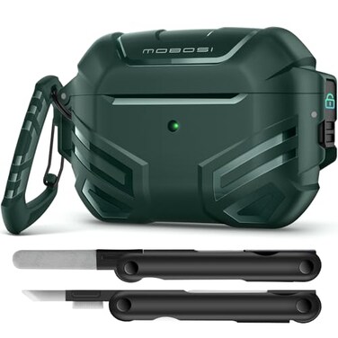 MOBOSI for AirPods Pro 2 Case with Lock Compatible with AirPod 2nd Gen Cover Fit for MagSafe Military Grade Hard Shell for iPods Pro2 with Cleaner Kit Keychain for Men2023 Green