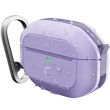 Keybudz for AirPods Pro 2 Case with Lock Fully Waterproof AirPods Pro 2nd Generation Case Cover Keychain Rugged Tough Protection Hard Shell and Carabiner for USBCLightning Wild Lavender