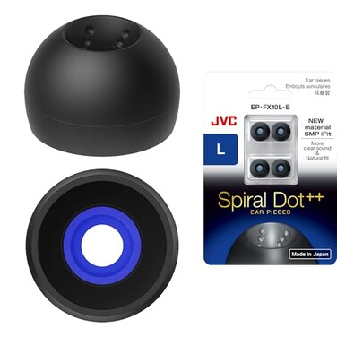 JVC EPFX10 Spiral Dot Earpieces Set of 4 Eartips Sizes Small Through Large Fits Many JVC Models Large Black