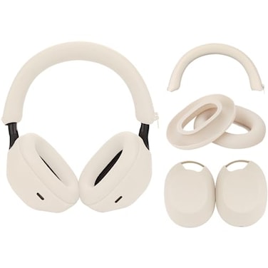 Adhiper 3Sets Silicone Sweat Case Cover for Sony WH1000XM5 Headphones Embody XM5 Earpad CoverEar CoversHeadband Cover Protector Washable Sweatproof Soft Silicone Headphone AccessoriesOff White