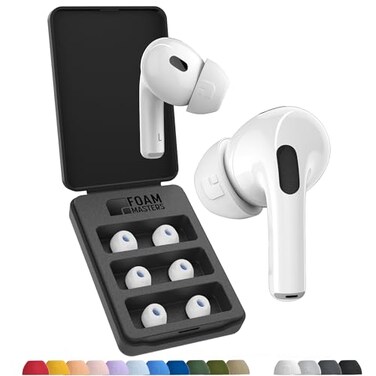 AutoLine Pro Foam Masters UltraPremium Memory Foam Ear Tips for AirPods Pro 1st 2nd Gen 3 Pairs New Ver Secure Fit Super Comfort Better Noise Cancel Replacement Buds Medium White