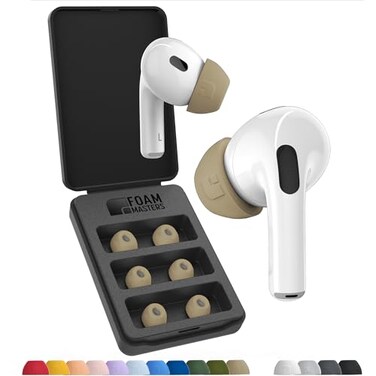 AutoLine Pro Foam Masters UltraPremium Memory Foam Ear Tips for AirPods Pro 1st 2nd Gen 3 Pairs New Ver Secure Fit Super Comfort Better Noise Cancel Replacement Buds Large FDE Tan