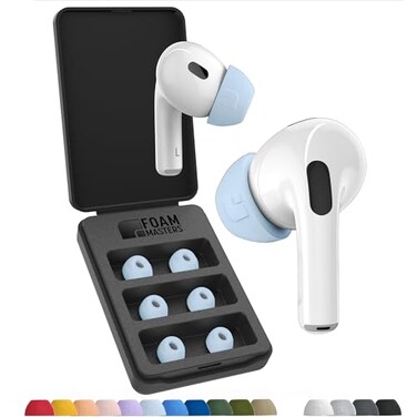 AutoLine Pro Foam Masters UltraPremium Memory Foam Ear Tips for AirPods Pro 1st 2nd Gen 3 Pairs New Ver Secure Fit Super Comfort Better Noise Cancel Replacement Buds Medium Light Blue