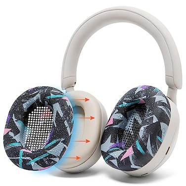 WC SweatZ XM5 Patented Earpad Sweat Covers for Sony WH1000XM5 by Wicked Cushions Full 360 Earpad Protection Sweatproof Easily Washable 90s Black