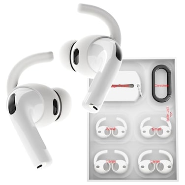 DamonLight 4 Pairs Ear Hooks for AirPods Pro 3 Added Storage Pouch Anti Slip Sport Ear Tips Accessories Compatible with AirPods Pro 3rd Generation 2025 Released S L White