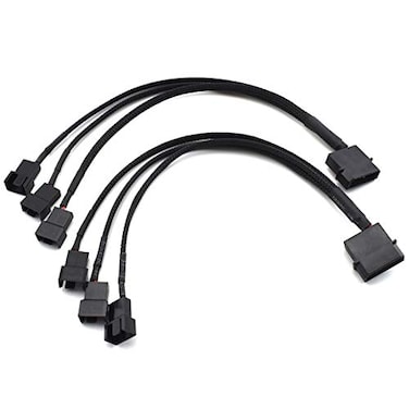 SDTC Tech Molex to Fan Power Splitter Cable 2 Pack 4Pin IDE to 3X 4Pin Fan Connector Black Sleeved Y Type Extension Power Cable Compatible with 3Pin4Pin PC Case Fans 27 cm 105 inch