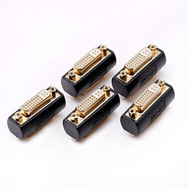 Arnorin DVI Coupler Female to Female Gender Changer Bulkhead Mount Adapter Black Gold Plated 5 Pack