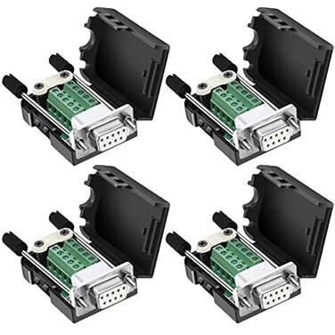 DaFuRui DB9 Female Connector4Pack DB9 Breakout Connector Solderless RS232 DSUB DB 9 Female Screw Terminal Block with Case Long Bolts Tail Pipe