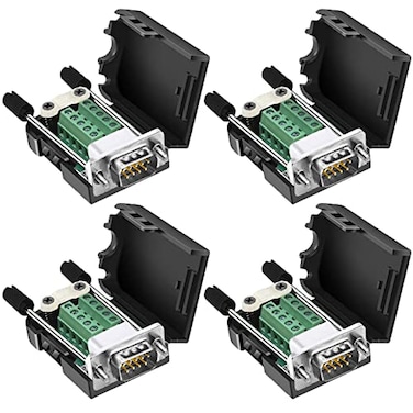 DaFuRui DB9 Male Connector4Pack DB9 Breakout Connector Solderless RS232 DSUB DB 9 Male Screw Terminal Block with Case Long Bolts Tail Pipe