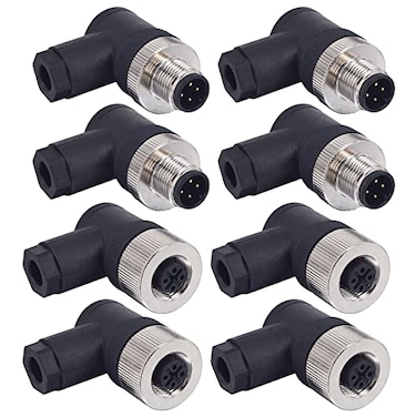 Lonlonty M12 4 Pin Male Female Right Angle Socket Panel Aviation Wire Connector12mm Industrial Circular Connector Outdoor Waterproof IP674 Sets