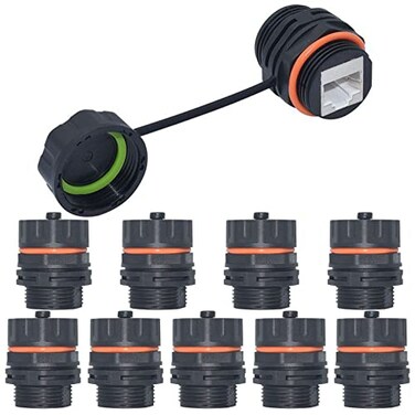 ANMBEST 10PCS Panel Mounting Shielded CAT6A RJ45 Waterproof Connector Cat55e66E 8P8C Ethernet LAN Cable Coupler Double Head Adapter with WaterproofDust Cap
