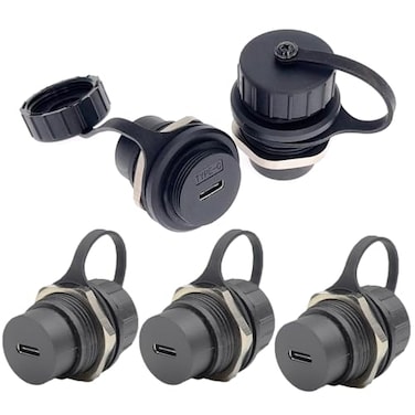 ANMBEST 5PCS USB 31 Type C Panel Mounting Waterproof Connector IP67 24 Pins Female to Female PA6BG33 Housing Double Head Adapter with WaterproofDust Cap