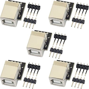 naughtystarts 5pcs USB Type B Breakout Board Female Connector USB to DIP Adapter PCB Power Board with 4Pin Male Header and Right Angel Header
