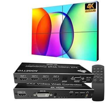 AOGETYO Video Wall Controller2x2 4kHDMI DVI 4k Input Makes 4 TV Screens Into 1 Video Wall Display 180 Rotate Extra Audio IR Remote RS232Button Press Video Wall Controller 1x21x31x42x13x1x4x1