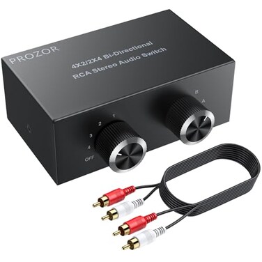 PROZOR RCA Stereo Audio Switcher 2 in 1 Out RL Stereo Audio Switch 1 in 2 Out Stereo Audio Switcher Selector with Mute Button and No External Power Required Black 42
