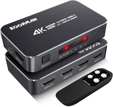 Koopman-Tech 4K HDR HDMI Switch Koopman 4 Ports 4K 60Hz HDMI 20 Switcher Selector with IR Wireless Remote Supports UltraHD Dolby Vision High SpeedMax to 185Gbps HDR10 HDCP 22 3D