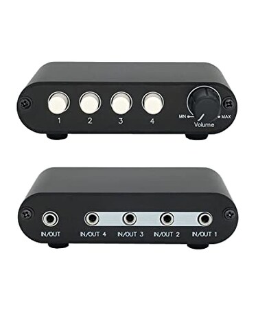 TENEALAY 4Way 35mm Stereo Audio Switch input Signal Source Switcher Selector Splitter Box with line volume controller 4 in 1 out 1 in 4 out MC41
