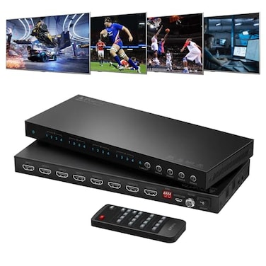 PORTTA 4x4 HDMI Matrix 4K 60Hz 444 4 in 4 Out Switch Splitter Audio Extractor 16 EDID Modes with Remote Control Supports HDMI 20b HDCP 22 HDR YUV ARC 18Gbps 3D Downscaler 4K 1080P