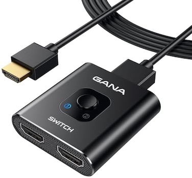 GANA HDMI Switch 4k60hz Splitter Aluminum Bidirectional HDMI Switcher 2 in 1 Out Manual HDMI Hub Supports HD Compatible with Xbox PS543 BluRay Player Fire Stick Roku Black with 39Ft Cable