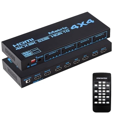 Enbuer HDMI Matrix Switch 4x4 4K HDMI Matrix Switcher Splitter 4 in 4 Out Box with EDID and IR Remote Control Support 4K HDR HDMI 20b HDCP 22 4K60Hz 3D YUV 444