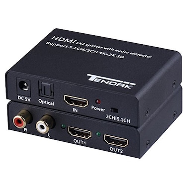 Tendak 1X2 HDMI Splitter 4K30Hz with Audio Extractor HDMI to Optical and RL Audio Output Compatible with PS543 BluRay Player Fire Stick HD TV Projector