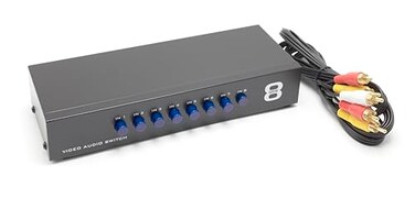 THE CIMPLE CO Video Switcher 8Way AV Switch RCA Retro Game Consoles 8 Input1 Output Selector Composite Audio and Video Box Includes Cable Black