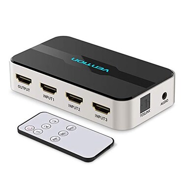 Vention 3 in 1 Out HDMI Switcher with Audio Splitter 4K 3D 3 Port IR Remote Compatible for PS3 PS4 Xbox 360 HDTV Projector