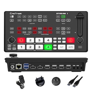 CINETREAK Stream 1 Live Streaming Switcher 4 HDMI AUX Inputs PTZ Control Dual RTMP Streaming ChromaLuma Key Recording Playback and Landscape Portrait LivestreamingNDI Updatable