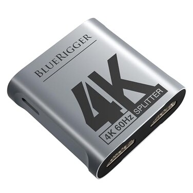 BlueRigger HDMI Splitter 1 in 2 Out 4K 60Hz 18Gbps 1 Source to 2 Displays 1x2 Dual HDMI Adapter for 2 Monitors Compatible with Gaming Console HDTV Monitor Projector