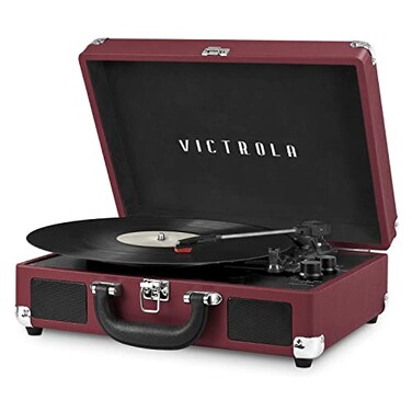 Victrola Journey Bluetooth Portable Suitcase Record Player with Builtin Speakers 3 Speed Vinyl Record Player RCA Out Headphone Jack Marsala
