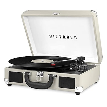 Victrola Journey Bluetooth Portable Suitcase Record Player with Builtin Speakers 3 Speed Vinyl Record Player RCA Out Headphone Jack Light Grey