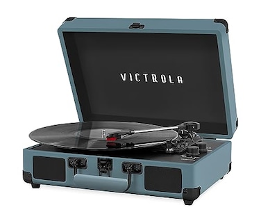Victrola Journey Bluetooth Portable Suitcase Record Player with Builtin Speakers 3 Speed Vinyl Record Player RCA Out Headphone Jack Smoky Blue