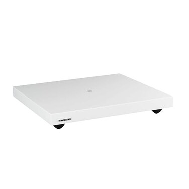 Fluance IB40 Turntable Isolation Base AntiVibration Wood Platform for Enhanced Sound Clarity and Superior Damping with Height Adjustable Feet Bubble Level Universal Compatibility Piano White