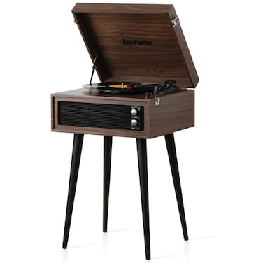 RETROSPILER Turntable with Stand 3 Speed Record Player with Builtin Speakers and Removable Legs Bluetooth USB Recorder Auxin Wood Espresso