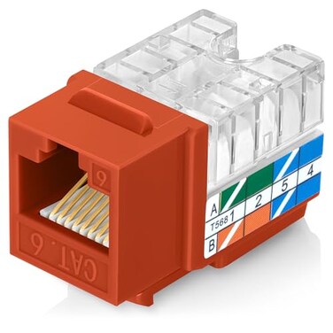 Everest Media Solutions Everest 90 Angled RJ45 Cat6 Keystone Jacks 20Pack in Orange Slim Profile Female RJ45 Connectors Cat 6 Keystone Jack Compatible with 90 Angled Speed Termination Tool easyJACK B0