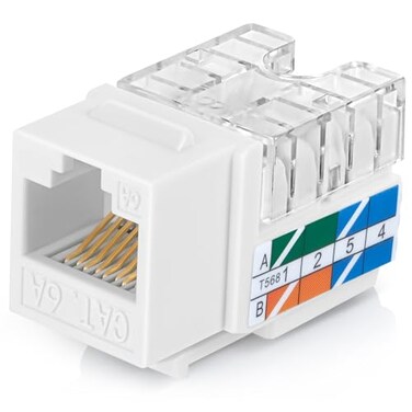 Everest Media Solutions Everest 90 Angled RJ45 Cat6A Keystone Jacks 20Pack in White Slim Profile Female RJ45 Connectors Cat 6A Keystone Jack Compatible with 90 Angled Speed Termination Tool easyJACK B