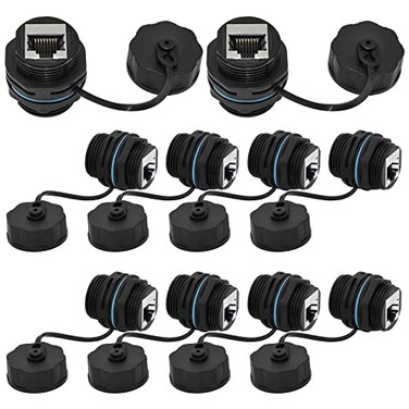 ANMBEST 10PCS Panel Mounting Shielded CAT6 RJ45 Waterproof Connector Cat55e6 8P8C Ethernet LAN Cable Coupler Double Head Adapter with WaterproofDust Cap