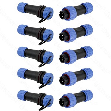 Uonecn SP13 IP68 Waterproof 2 Pin LED High Power Connectors 2 Pin Power Plug Connector Circular Kit Male Plug Female Socket 5 Sets
