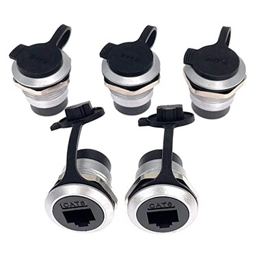 ANMBEST 5PCS Panel Mounting RJ45 CAT6 Connector Cat55e6 8P8C Ethernet LAN Cable Adapter Zinc Alloy Housing Double Head Coupler Female to Female with WaterproofDust Cap