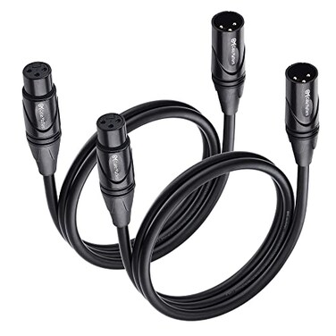 Cable Matters 2Pack Premium Short XLR to XLR Cables 3ft Male to Female Microphone Cable OxygenFree Copper OFC Mic Cord Black