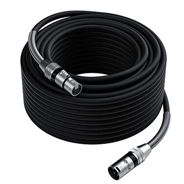 Kxable XLR Microphone Cable 150 FT XLR Male to Female Balanced Mic Cable 3Pin Shielded Speaker Cord Zinc Alloy Connectors 22AWG Pure Copper Metal Spring SR Recording Studio Podcast Black