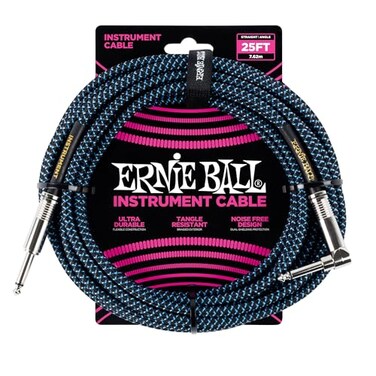 Ernie Ball Braided Instrument Cable StraightAngle 25ft BlueBlack P06060