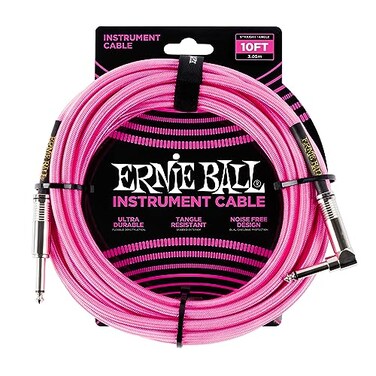 Ernie Ball Braided Instrument Cable StraightAngle 10ft Neon Pink P06078